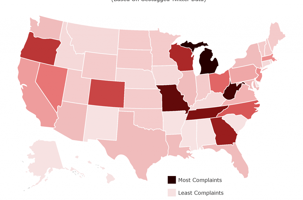 Twitter data: Michigan has the most complaints about road quality
